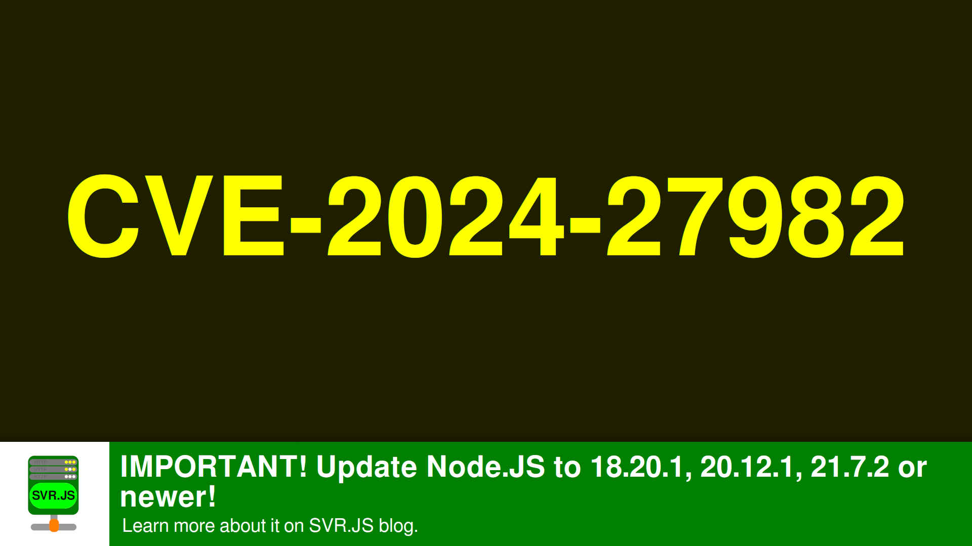 IMPORTANT! Update Node.JS to 18.20.1, 20.12.1, 21.7.2 or newer!