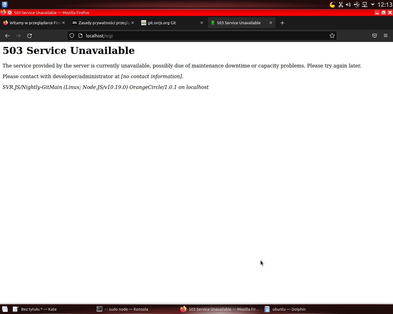 503 Service Unavailable page displayed when trying to connect to SCGI server